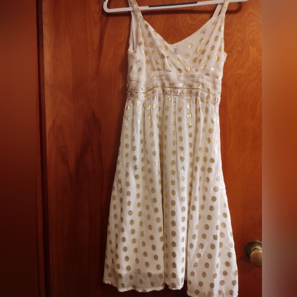 H & M sundress. Ivory with gold dots. Cocktail length. Women's 4. - Picture 2 of 10